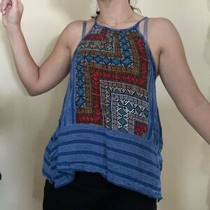 Monteau small square neckline Aztec spaghetti strap flowy tank top